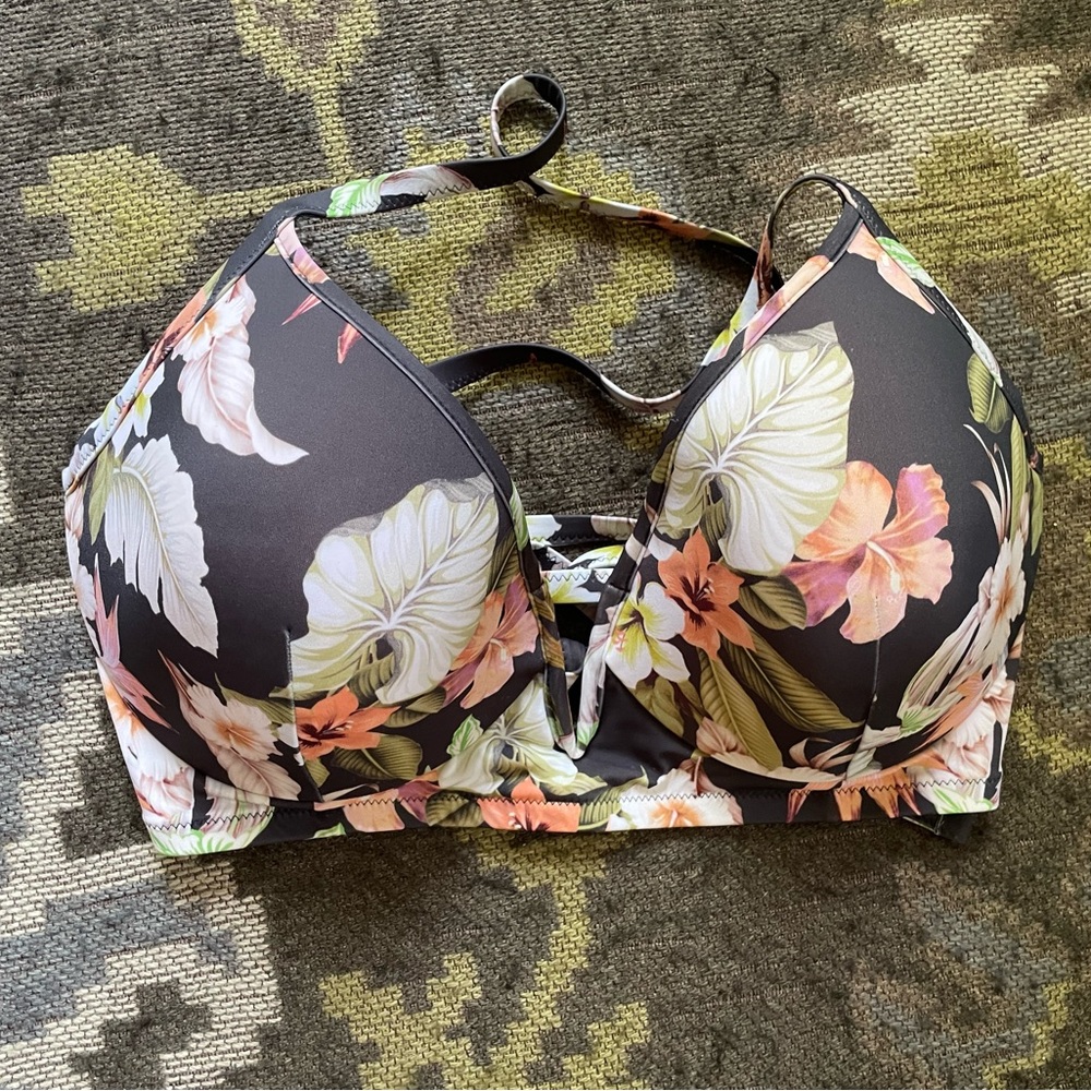 Floral deep-v bikini top only